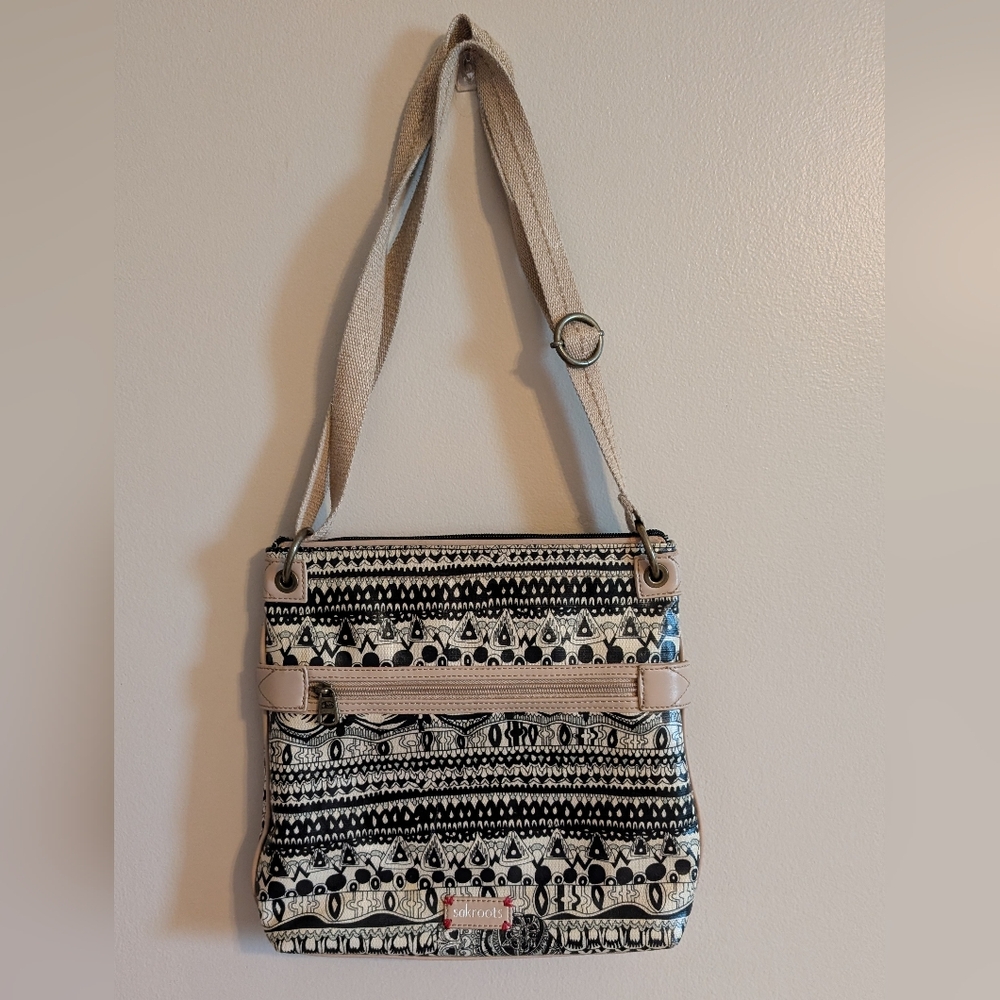 Sakroots Black and White Crossbody Bag with Geometric Patterns